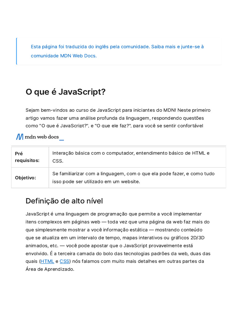 O que javascript aprendendo desenvolvimento web mdn assinado