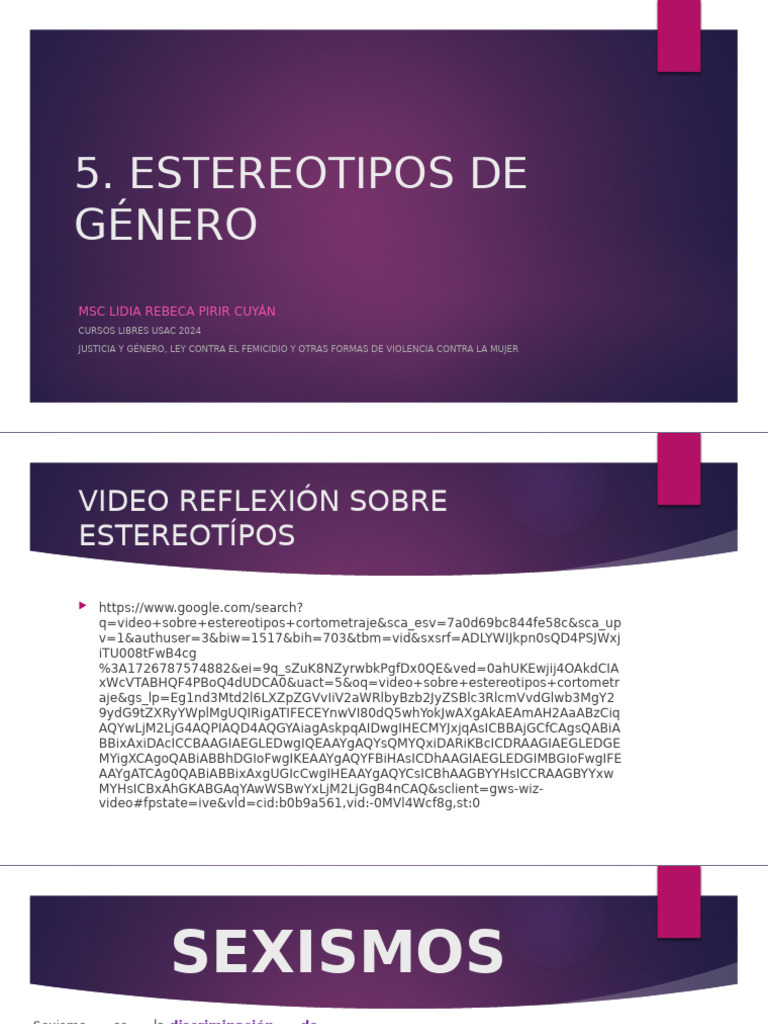 Justicia y Genero Estereotipos de Genero y Sexismo 26-9-2024 | PDF ...