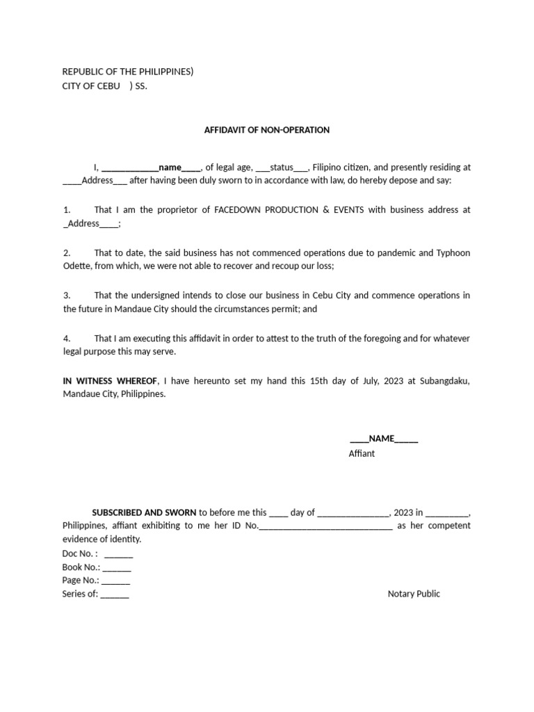 Affidavit of Non-Operation for Business | PDF | Law