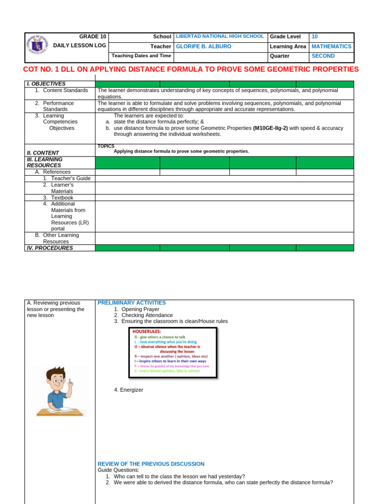 COT ON APPLYING DISTANCE FORMULA TO PROVE SOME GEOMETRIC PROPERTIES ...