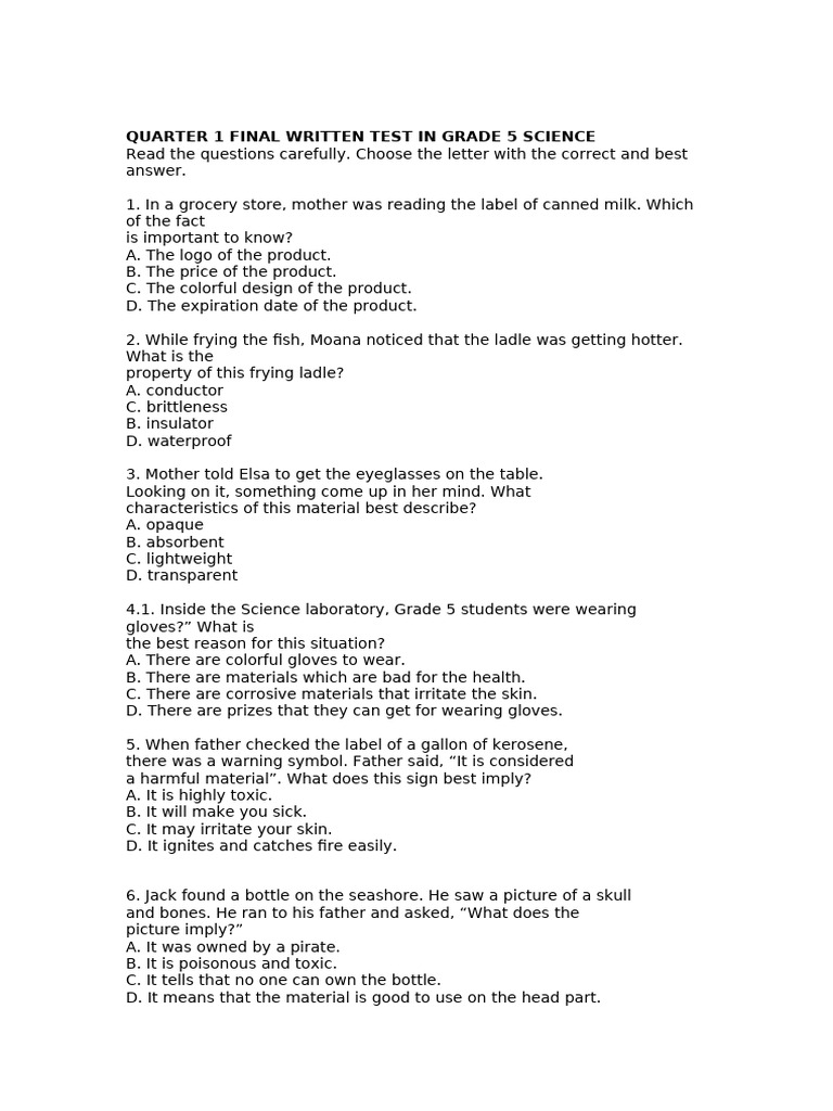 Grade 5 Science Quarter 1 Exam | PDF | Flowers