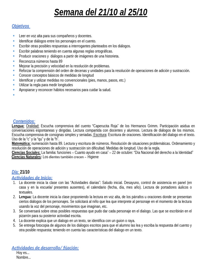 Actividades educativas del 21 al 25 de octubre | PDF | Caperucita Roja