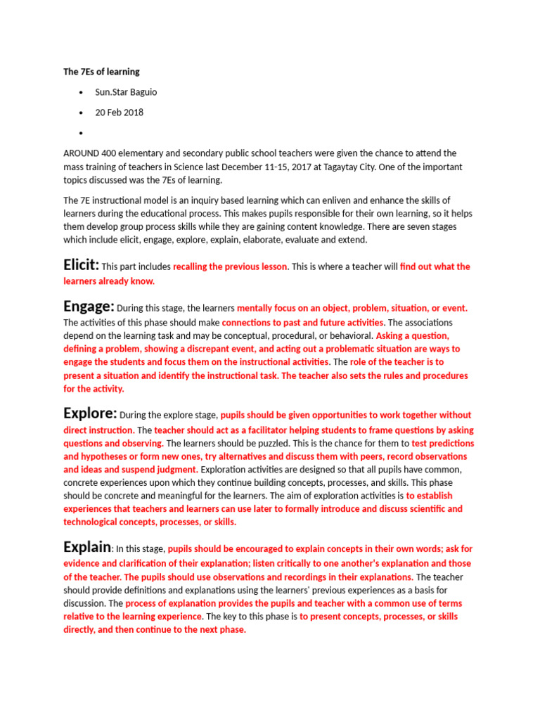 7es Learning Instructional Model Pdf Learning Teachers