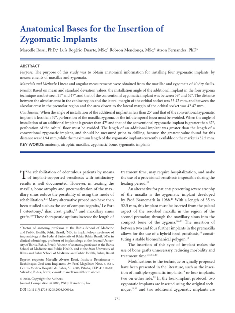 Anatomical Bases For The Insertion of Zygomatic Implants | PDF | Dental ...