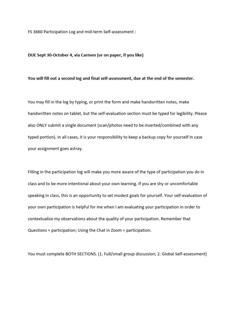 3660 Mid-Term Participation Log - 2024 | PDF | Thought | Learning
