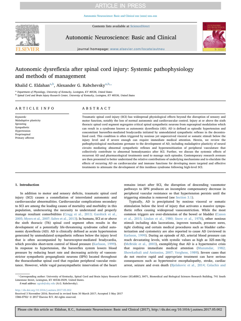 Autonomic Dysreflexia Post-Spinal Injury | PDF | Autonomic Nervous ...