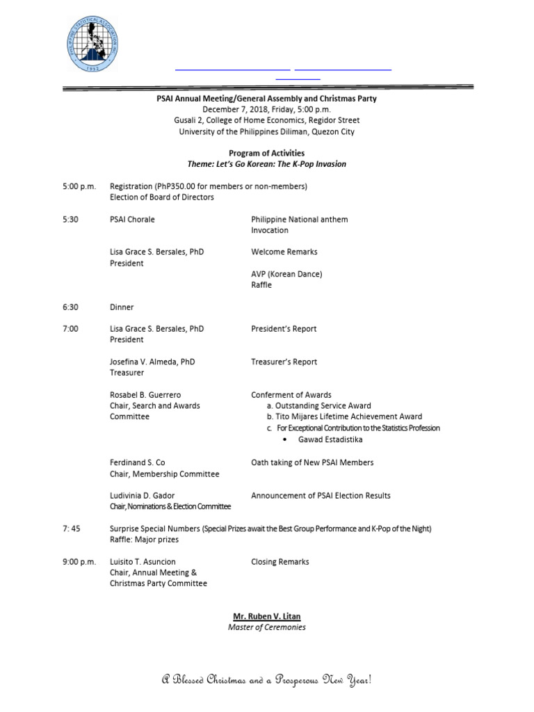 2018 PSAI GA Meeting Program | PDF