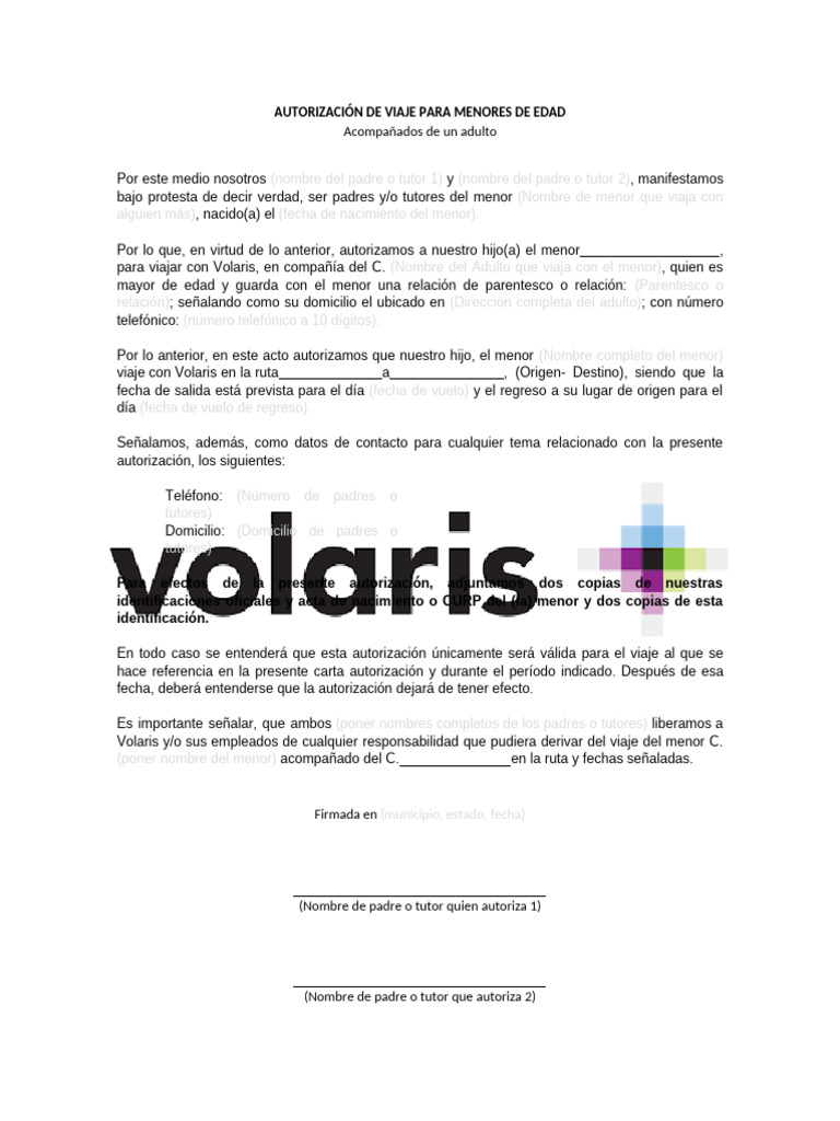 Carta De Autorizacion Para Menor De Para Carta De Autorizacion