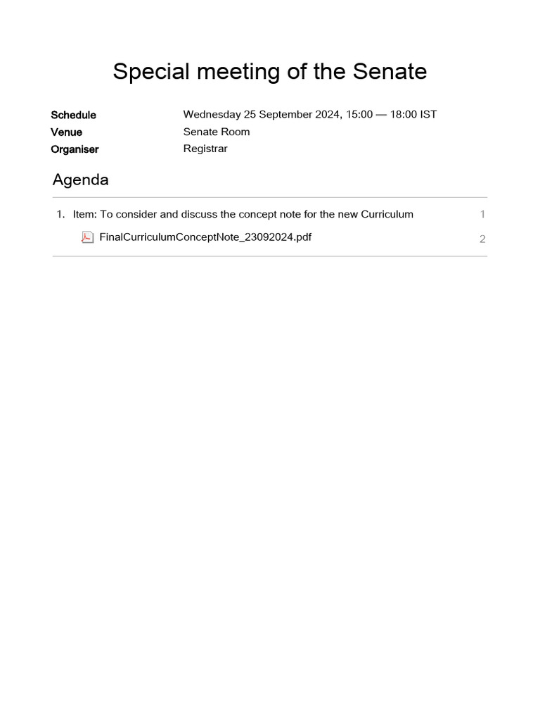 Agenda Special Senate Meeting | PDF | Thesis | Doctor Of Philosophy