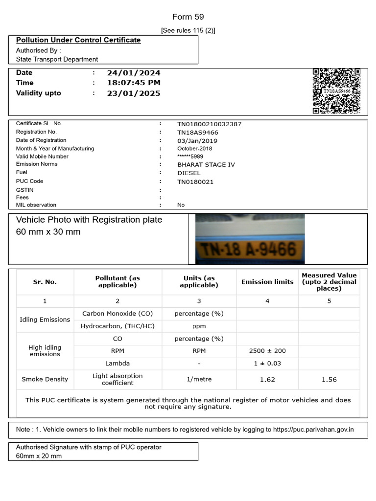 Pollution Under Control Certificate 2024 | PDF | Exhaust Gas | Air ...