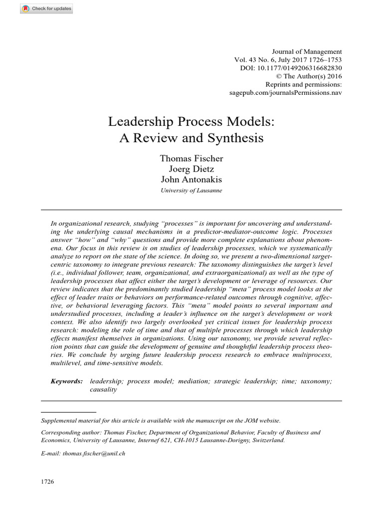 Leadership Process Models Review and Taxonomy | PDF | Leadership | Theory