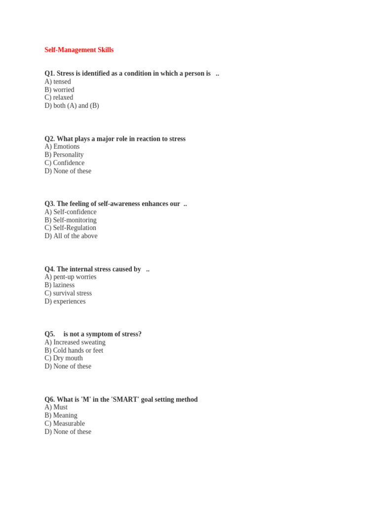 Essential Self-Management Skills Guide | PDF | Goal | Stress (Biology)