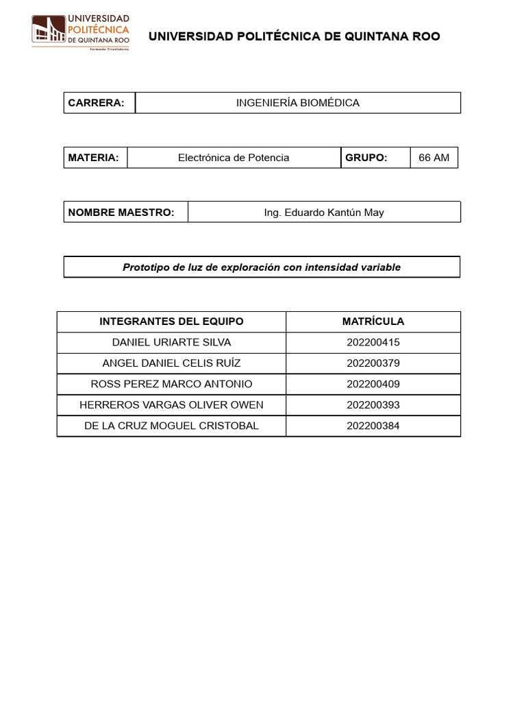 Luz de exploracion reporte (Electrónica de Potencia) | PDF | Red