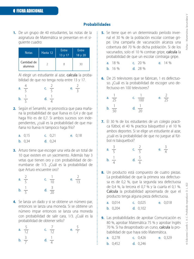 Ejercicios de Probabilidades para Secundaria | PDF | Probabilidad ...