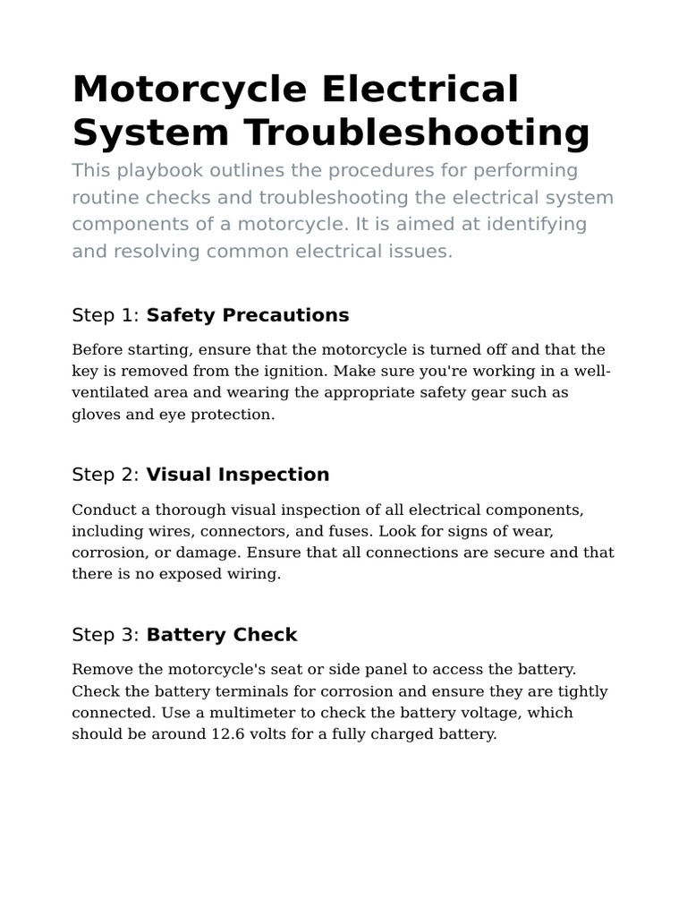 Motorcycle Electrical System Troubleshooting | PDF | Fuse (Electrical