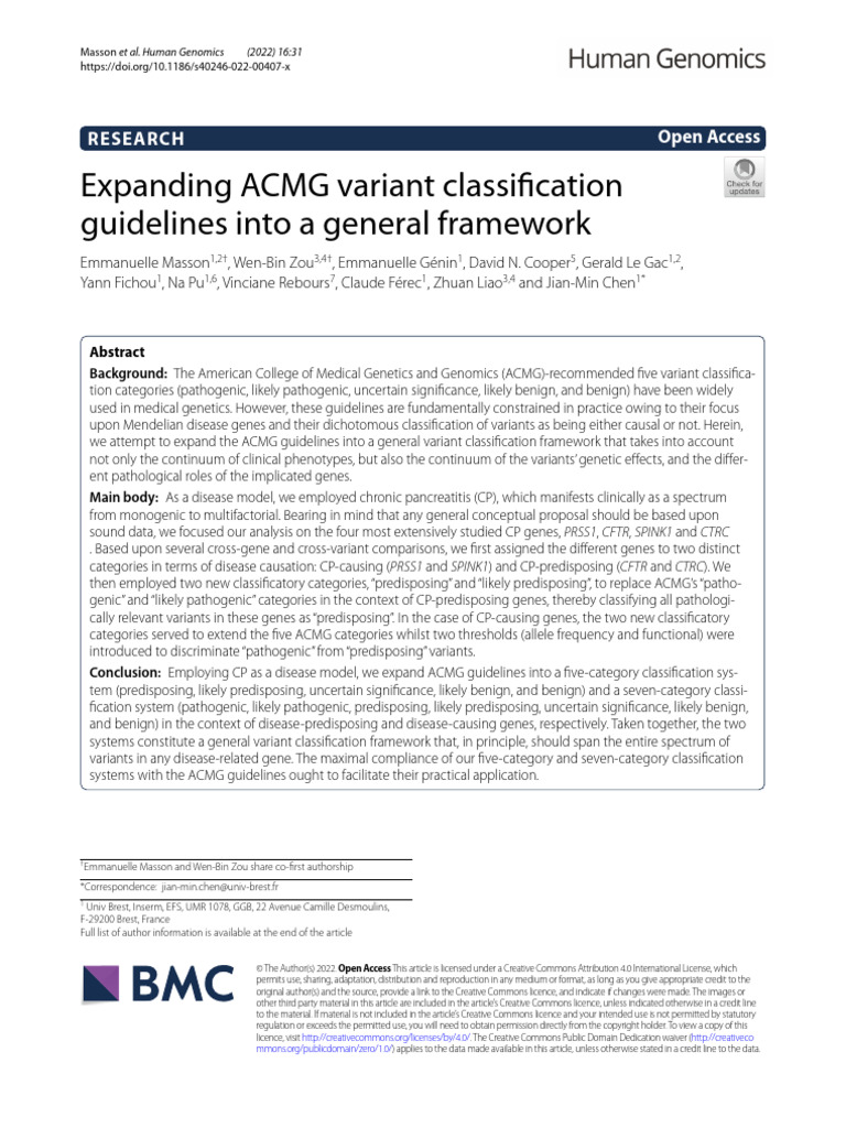 Expanding acmg variant classification guidelines into a general