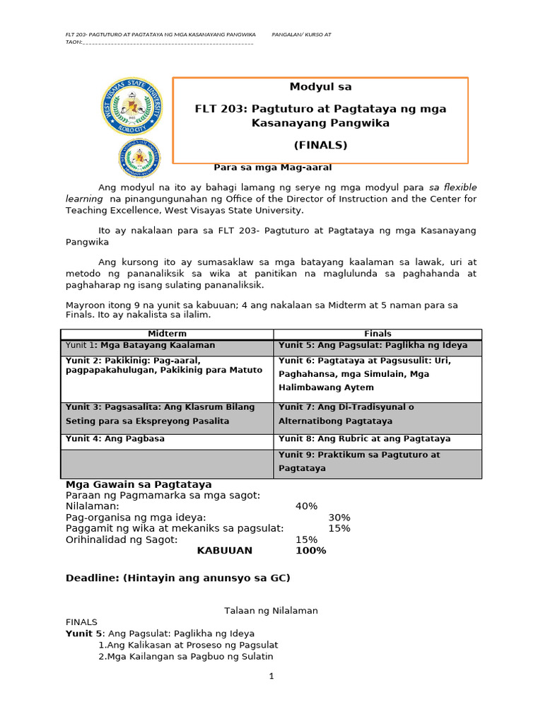 Modyul FLT 203 Finals 092824 | PDF