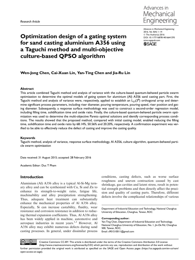 Optimization Design of A Gating System For Sand Ca | PDF | Mathematical ...