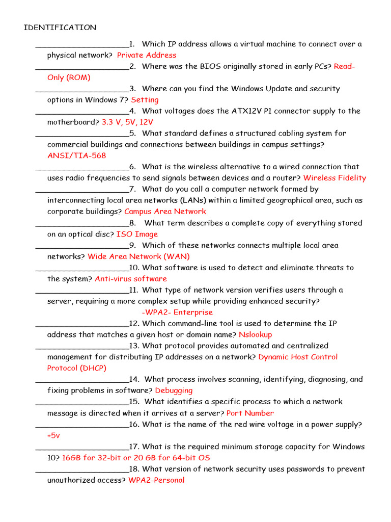 Reviewer Identification 1 120 Items Answer Key | PDF | Computer Network ...