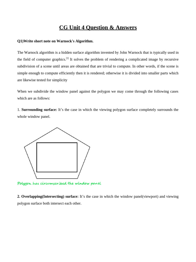 CG Unit 4 Q& Answers New | PDF | Image Processing | Vision