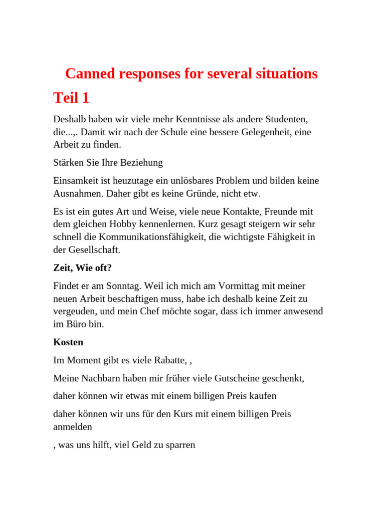 Canned Responses For Several Situations | PDF