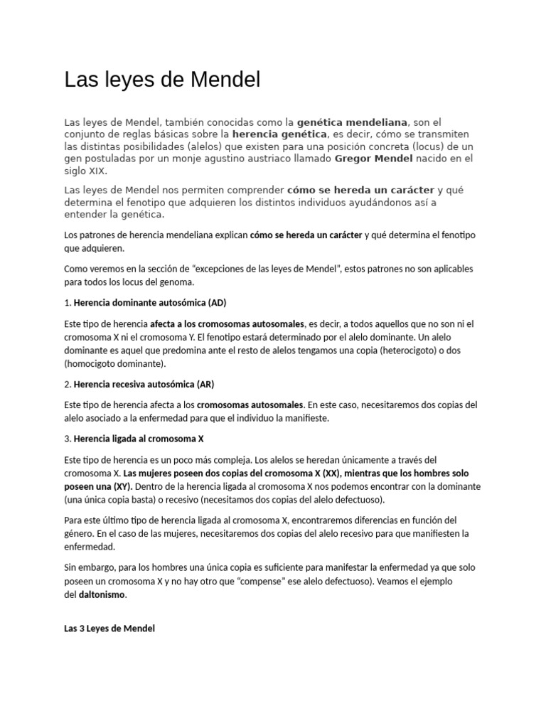 Las leyes de Mendel PDF Dominancia (Genética) Alelo