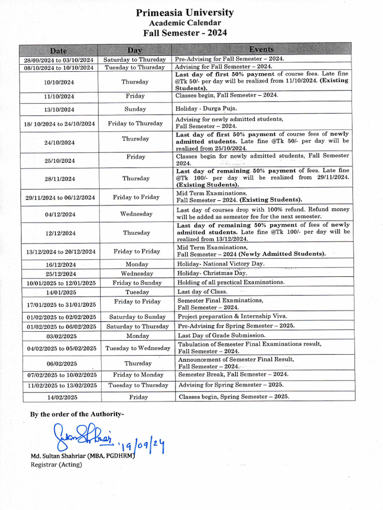 Academic Calendar (Fall Semester-2024) | PDF | Academic Term | Public ...