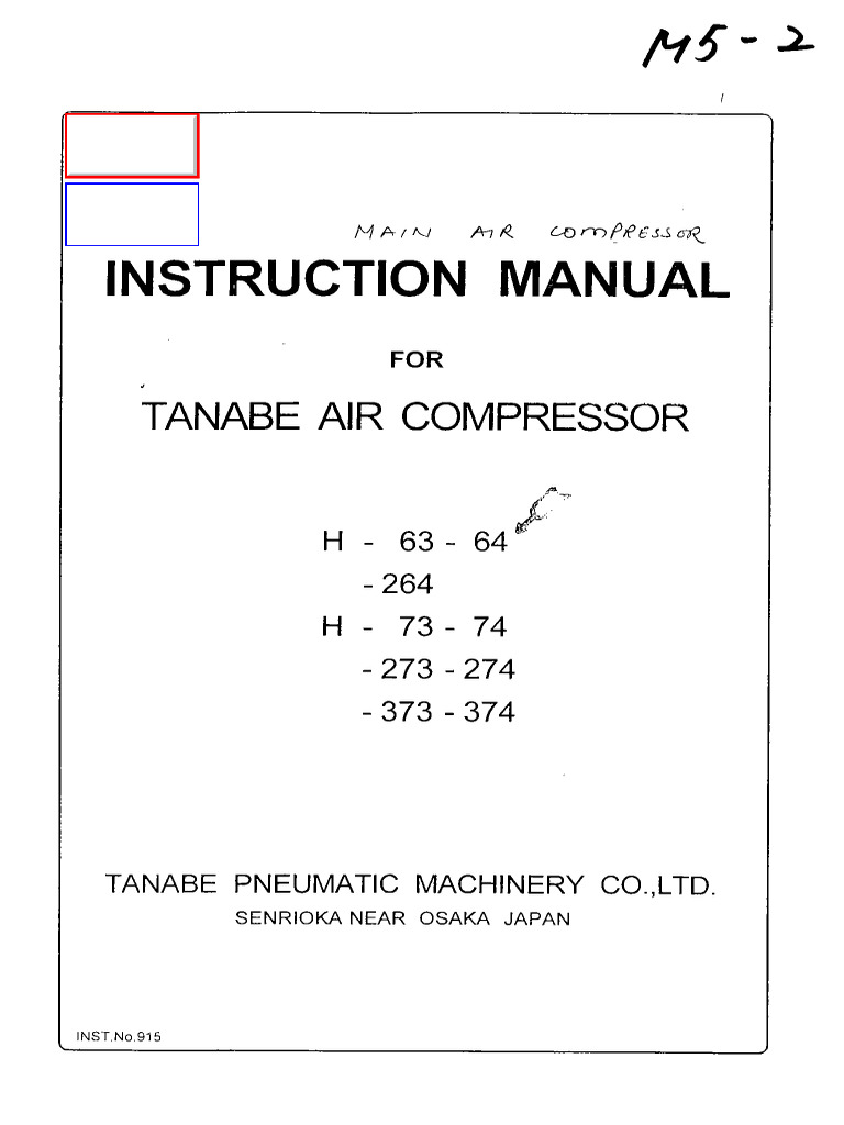 M-5-2 Inst Manual of Tanabe Air Compressor | PDF