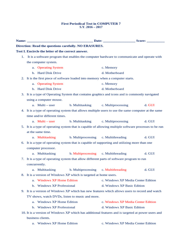 First Periodical Test in Computer 7 AK | PDF | Window (Computing ...