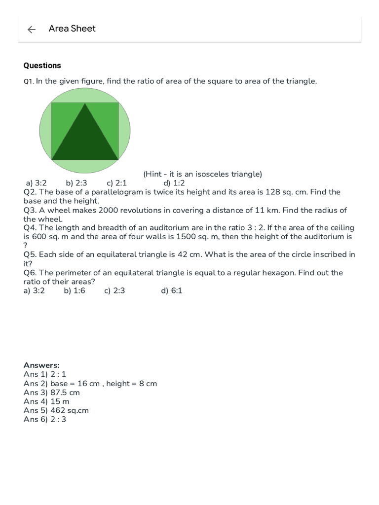 Area Sheet | PDF | Teaching Methods & Materials | Home & Garden
