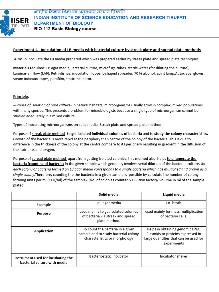 Bacterial Inoculation Techniques in LB Media | PDF | Life Sciences ...