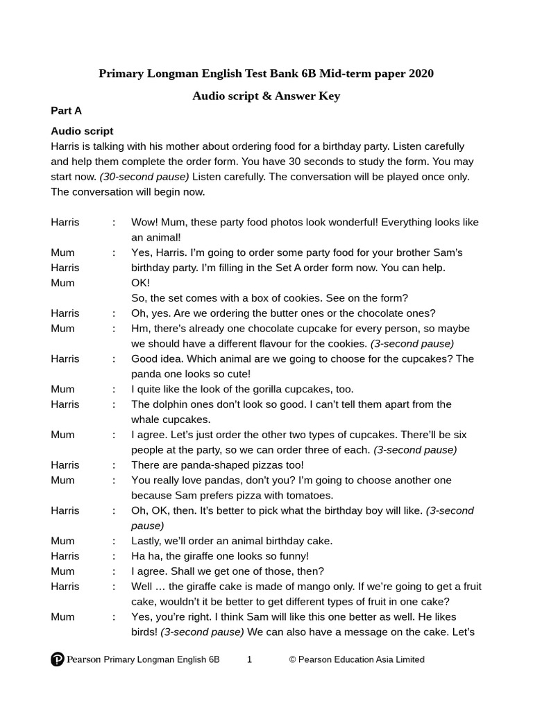 Longman English Test Bank 6B Audio Scripts | PDF