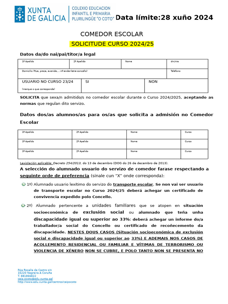 Solicitude Comedor 24-25 | PDF