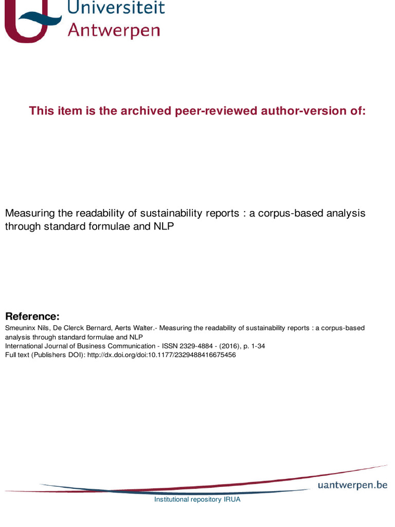 Measuring The Readability of Sustainability Reports A Corpus-Based ...