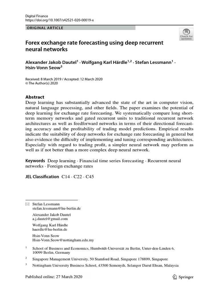 Forex Exchange Rate Forecasting Using Deep Recurre | PDF | Artificial ...