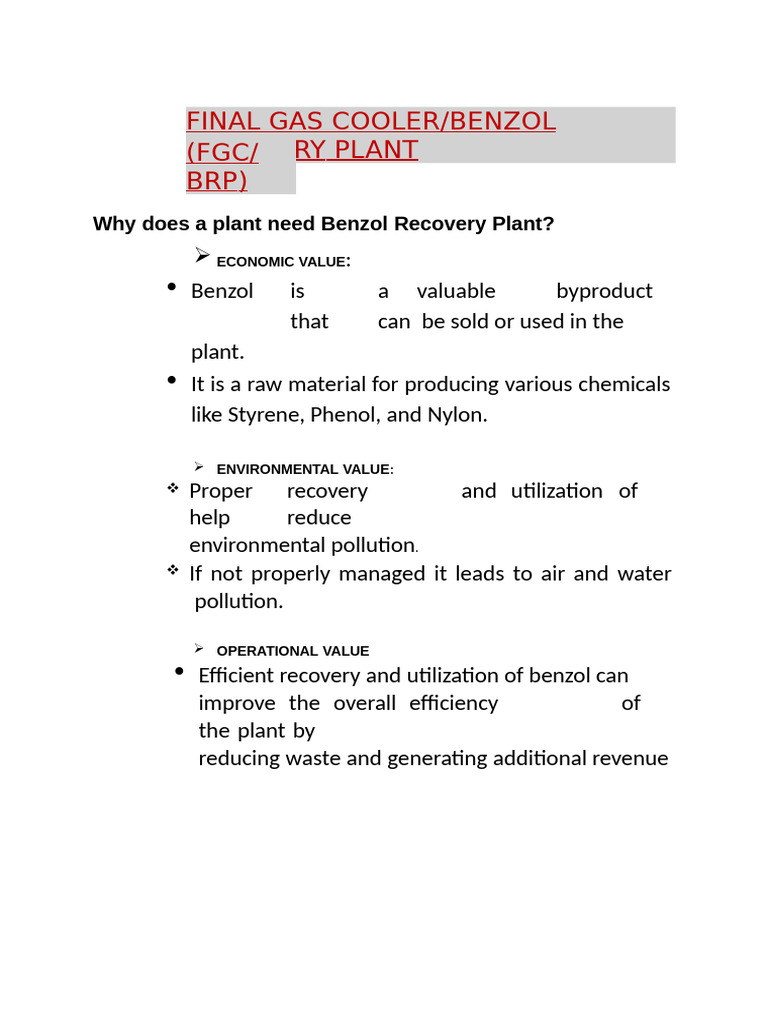 Benzol Recovery Plant Overview | PDF | Coke (Fuel) | Distillation