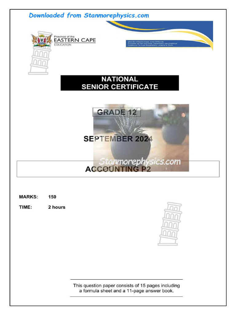 EC Accounting Grade 12 September 2024 P2 and Memo | PDF