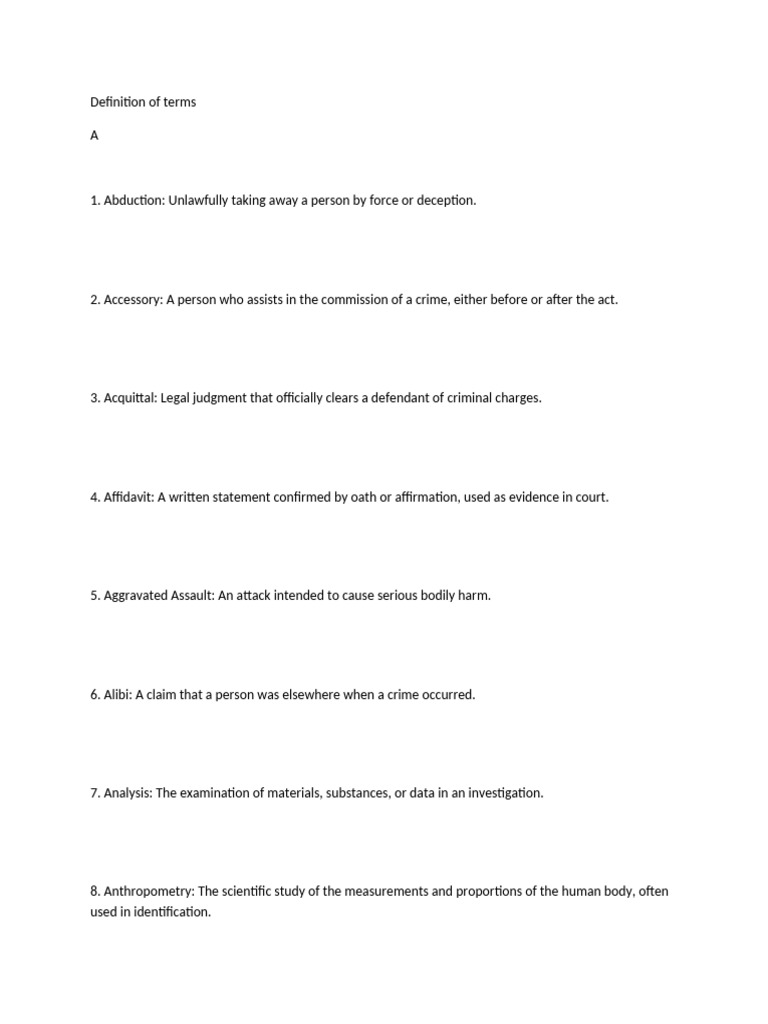 Cdi Definition of Terms az PDF Crimes Crime & Violence