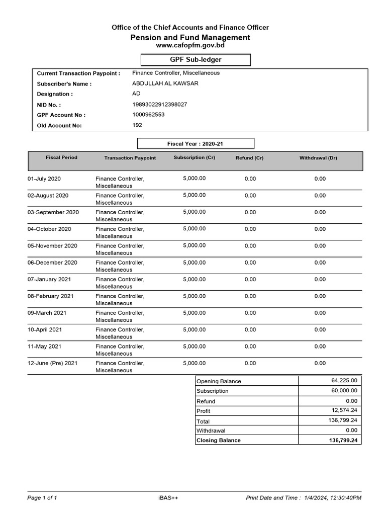 GPF Account Summary 2020-21 | PDF | Financial Services | Service Industries