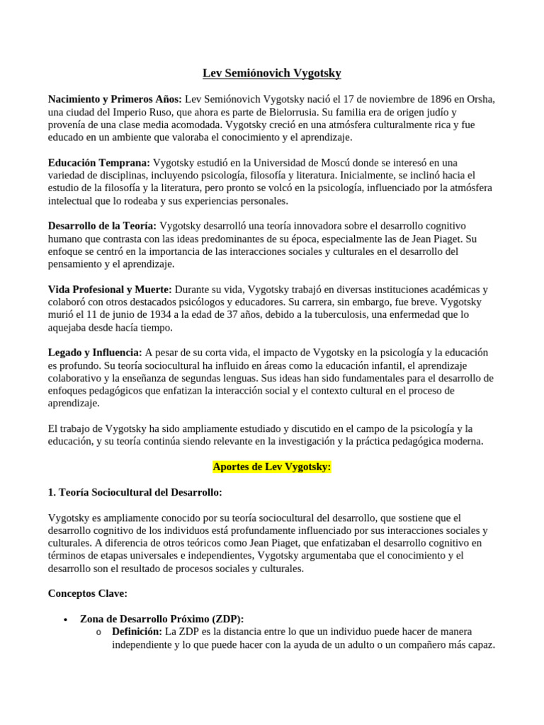 Legado de Lev Vygotsky en Psicología | PDF | Sicología | Aprendizaje