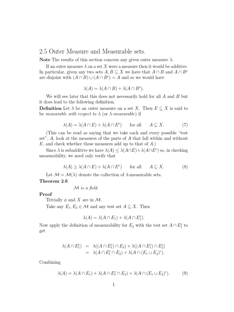 2 5 Outer Measure And Measurable Sets Measure Mathematics Logic
