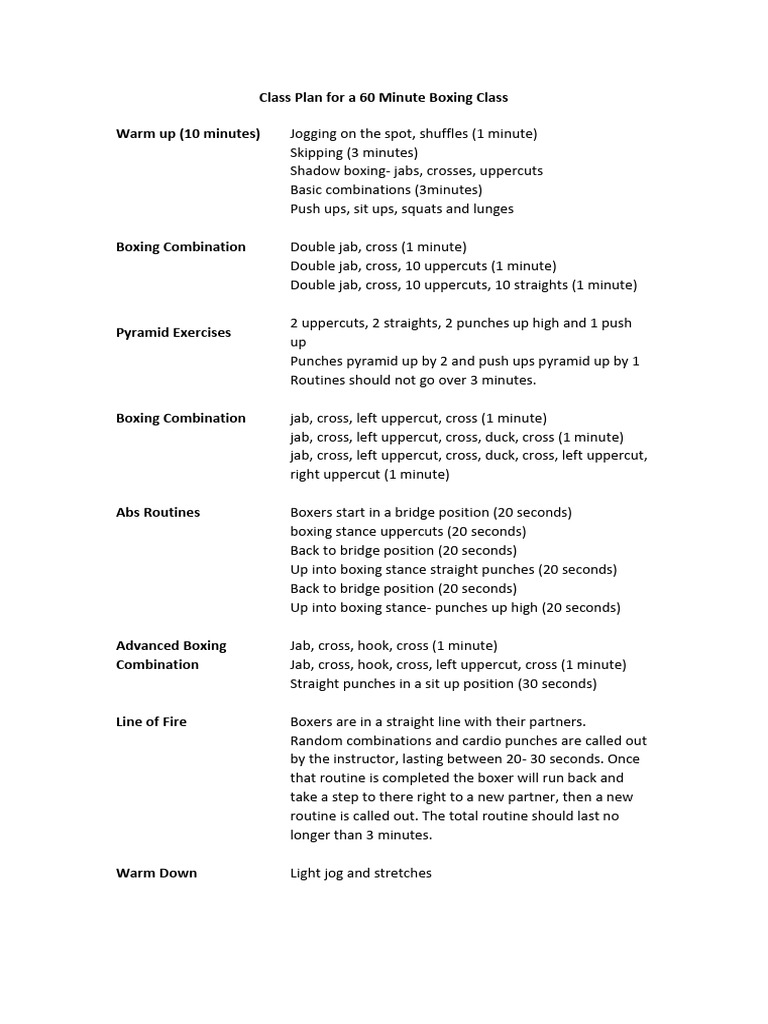 60-Minute Boxing Class Plan | PDF