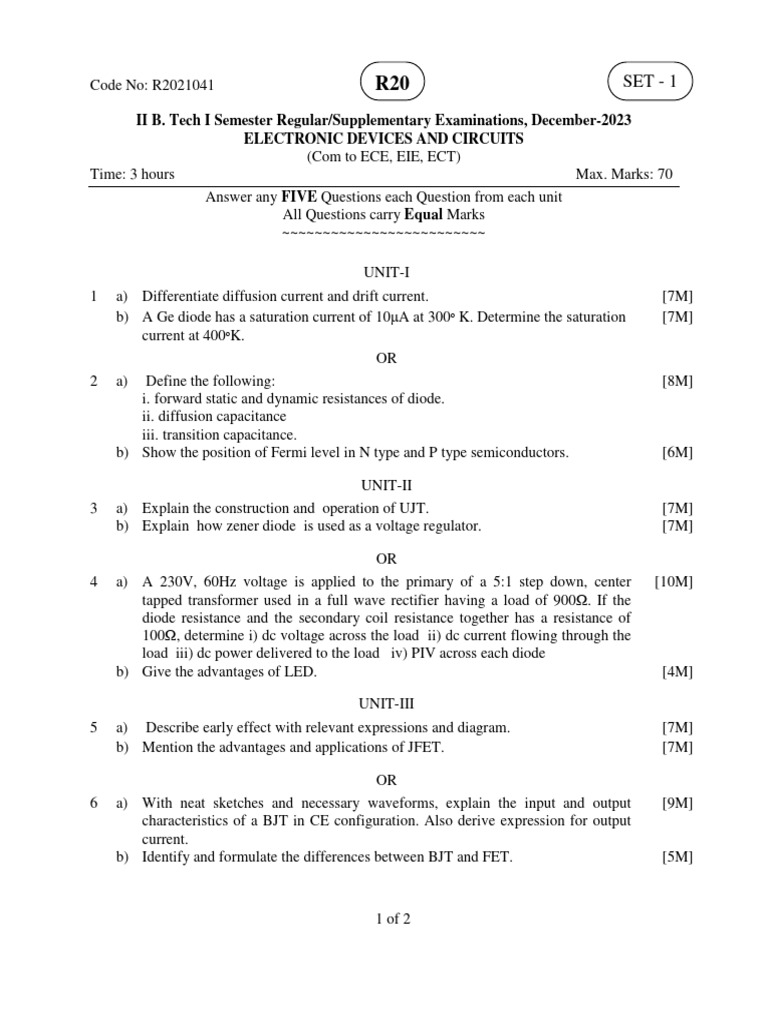 Electronic Devices & Circuits Exam Guide | PDF | Amplifier | Bipolar ...