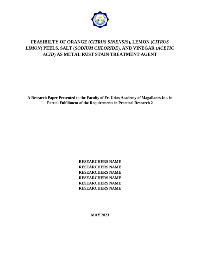 Citrus Peels and Vinegar for Rust Removal | PDF | Science & Mathematics