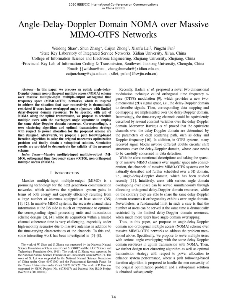 Angle-Delay-Doppler Domain NOMA Over Massive MIMO-OTFS Networks | PDF ...