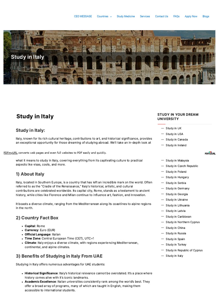 Study Opportunities in Italy | PDF | Italy | Milan