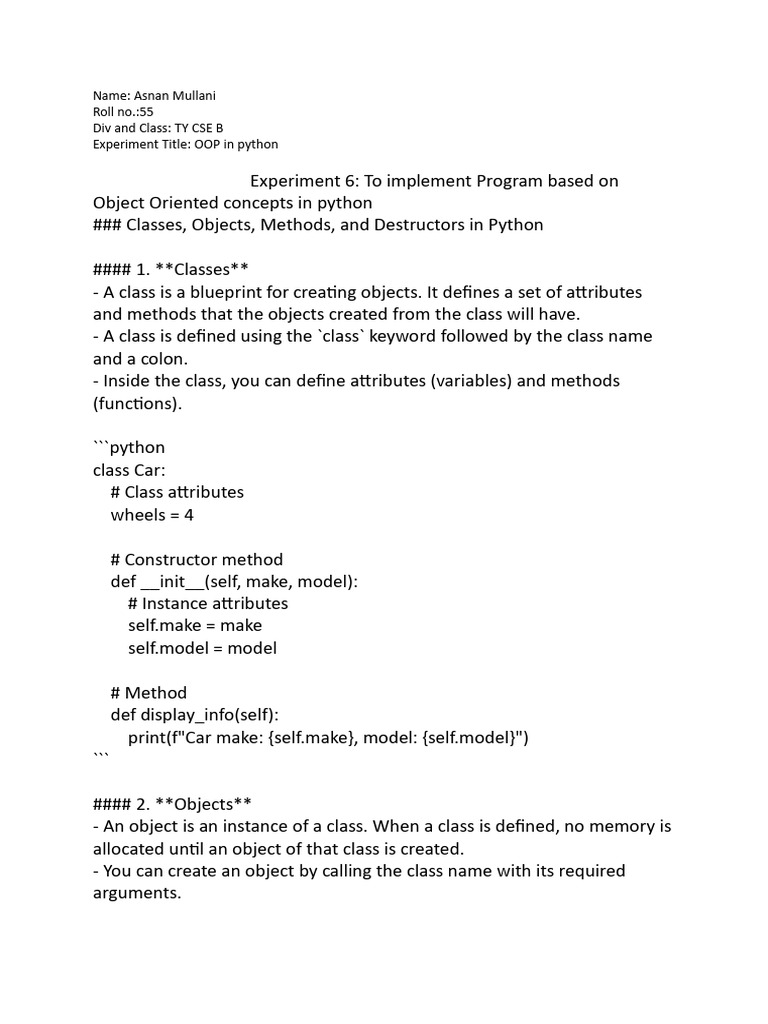 OOP Concepts in Python Explained | PDF | Class (Computer Programming ...