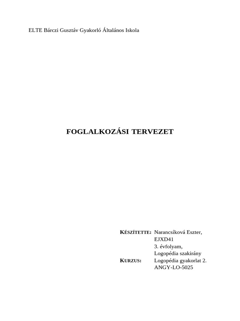 Minta Saját Foglalkozástervezet | PDF