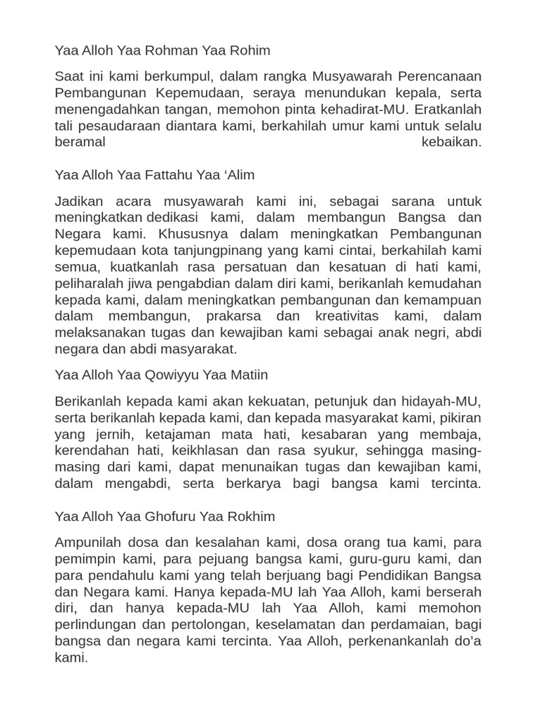 Doa Musyawarah Pembangunan Kepemudaan | PDF | Gaya Hidup