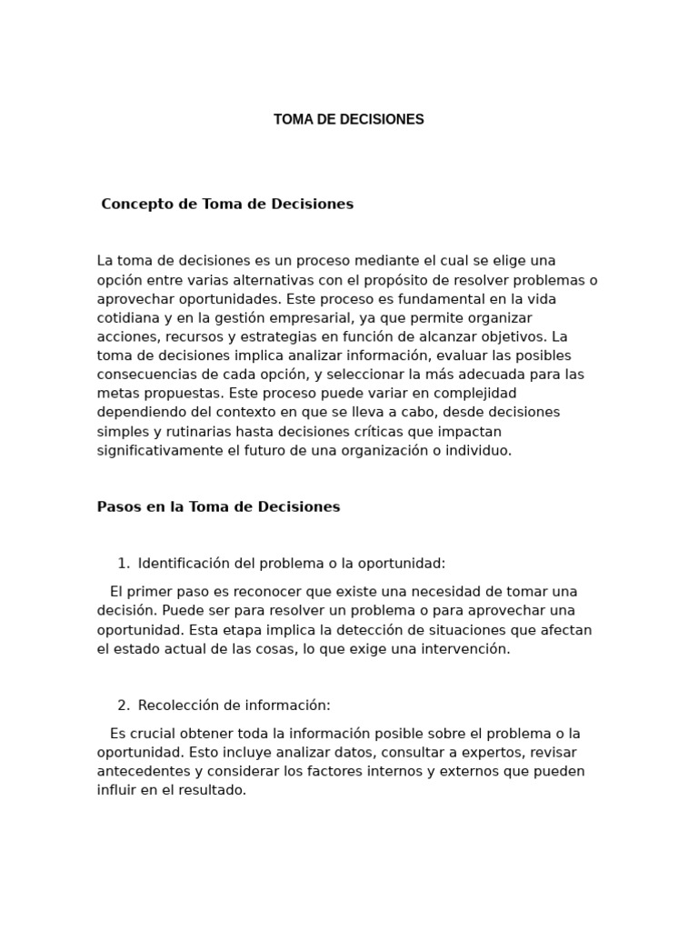 Toma de Decisiones | PDF | Toma de decisiones | Ciencia cognitiva